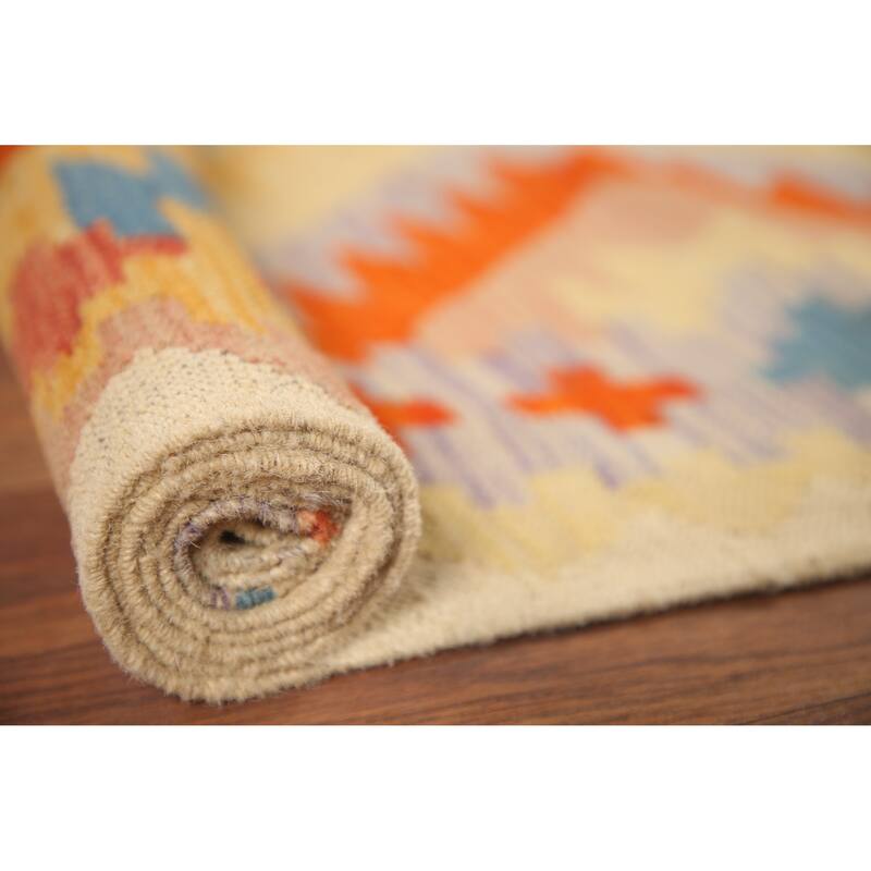 Hand Woven Oriental 100% Wool Carpet Southwestern Geometric Multi-Colored Kilim Area Rug - 6' 11'' X 5' 0''