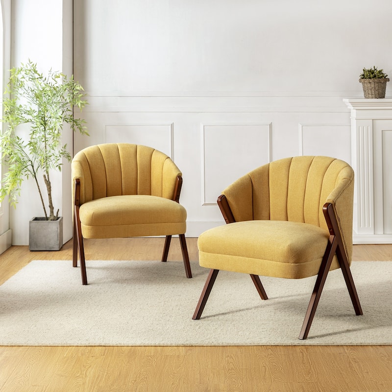 Vivian Mid-century Barrel Chair with a Scalloped Back Set of 2 by HULALA HOME - Mustard
