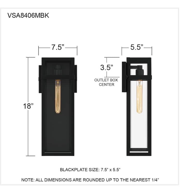 Vanessa 1-Light Matte Black Outdoor Wall Lantern