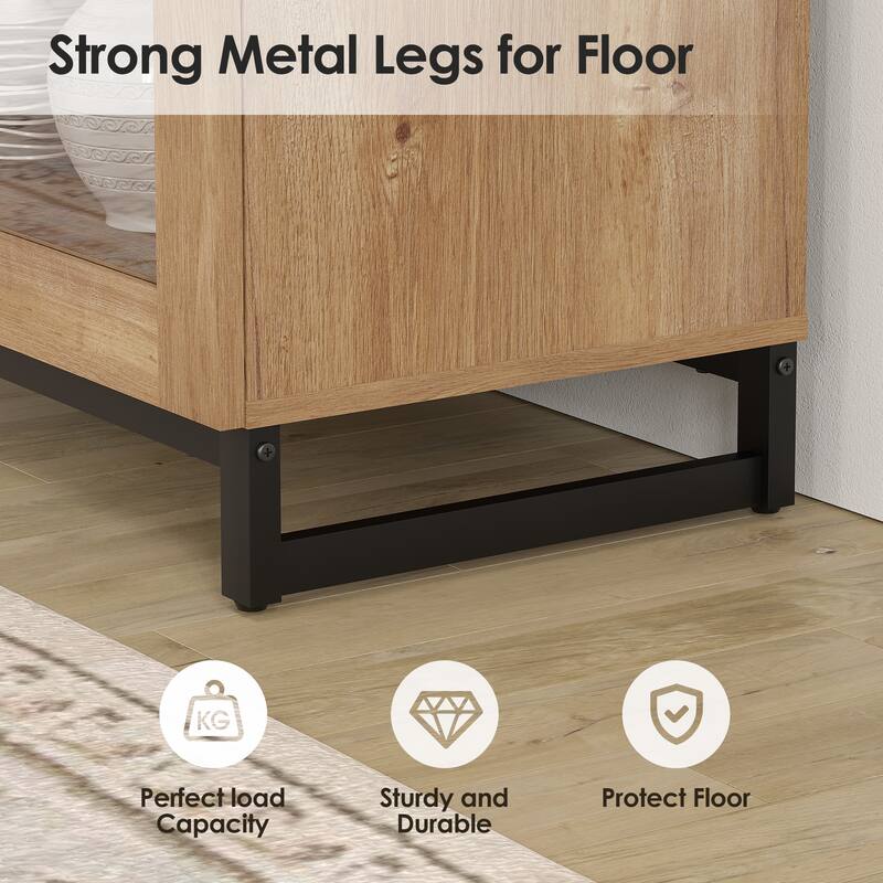 4-in-1 TV Stand for 120" TVs, TV Console with Glass Doors & 6 Drawers