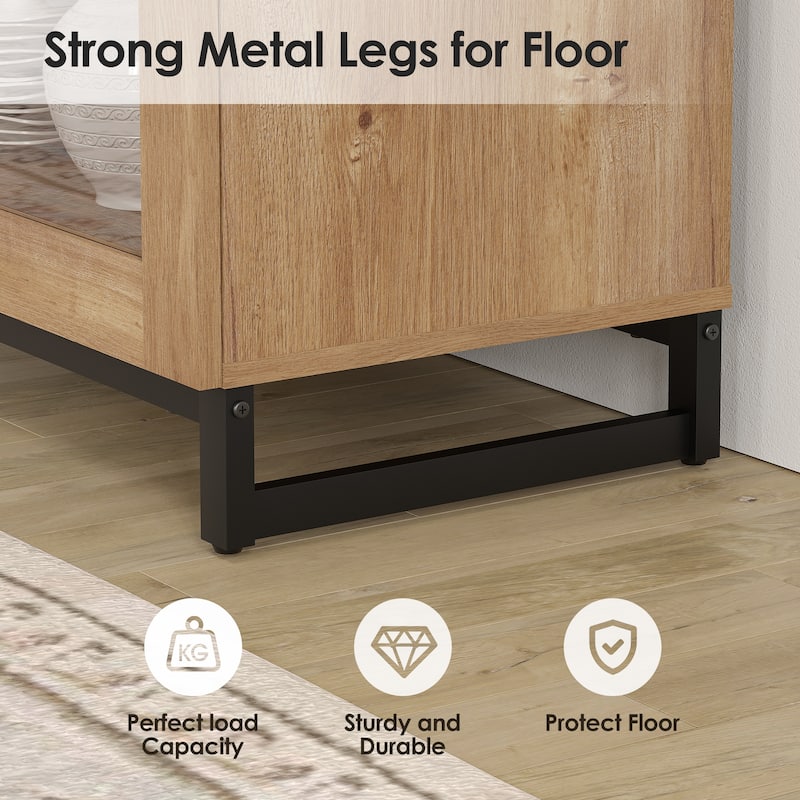 WAMPAT Modern TV Stand with Glass Doors for 110 inch TVs, Entertainment Center Console with Adjustable Shelves and Metal Base