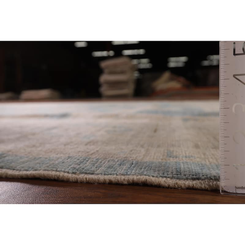 Blue Floral Oushak Vegetable Dye Area Rug Handmade Wool Carpet - 8'5" x 10'0"