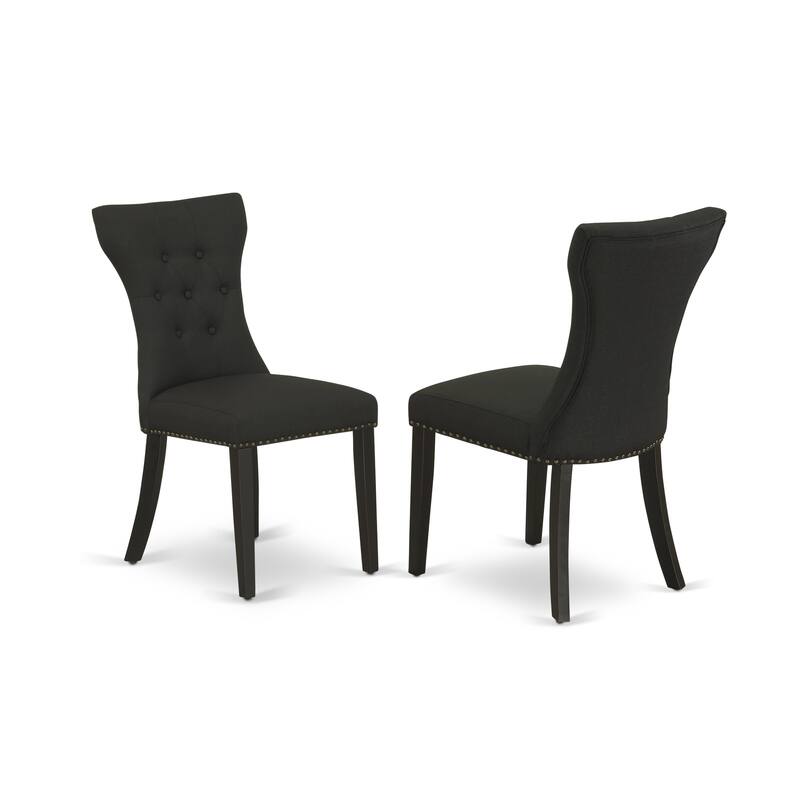 East West Furniture 3 Piece Dinette Set- A Round Kitchen Table with Pedestal and 2 Linen Fabric Dining Chairs, (Finish Options)
