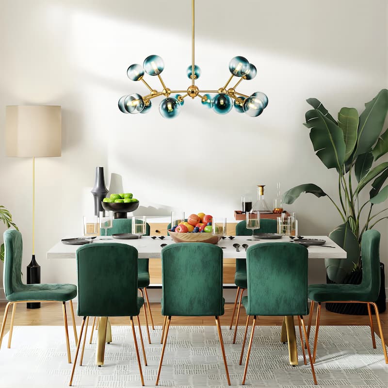 15-Light Modern Large Sputnik Glass Chandelier Cluster Blue Glass Bubble Pendant Light for Dining Room - 40.2 in. W x 13.8 in. H