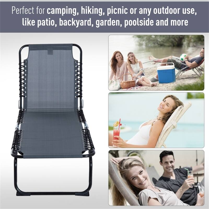 Adjustable Reclining Outdoor Lounge Chair Foldable Portable Camping Poolside Patio with Mesh Fabric and Steel Frame