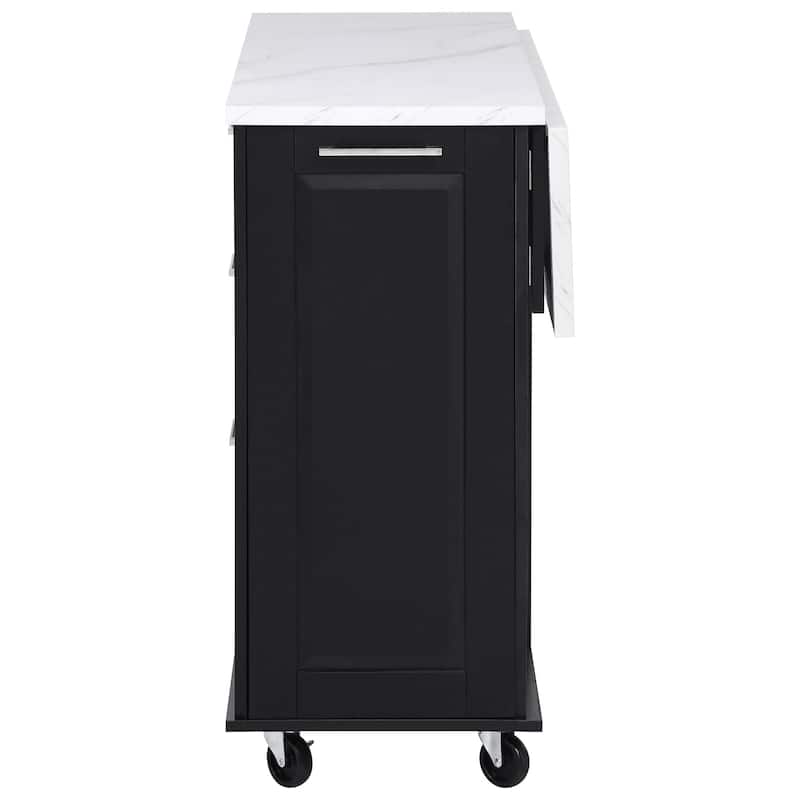 Vintage Rolling Kitchen Cart and Island with Drop Leaf, Tilt Trash Can Cabinet, 2 Drawers and 2-tier Pull-out Storage Organizer