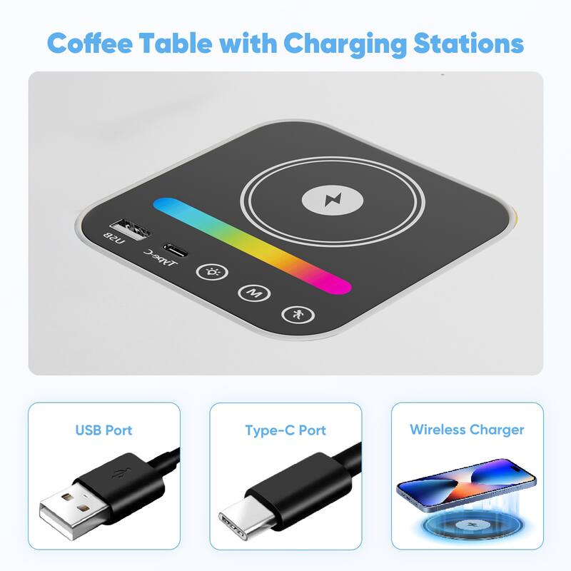 Pocassy 47.2" Living Room Led Tables with Wireless Charging