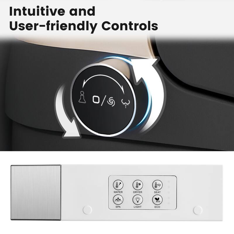 Elongated Smart Toilet with Bidet Wash, Heated Seat, Warm Air Dry, Remote Control, Auto Flush, LED Display