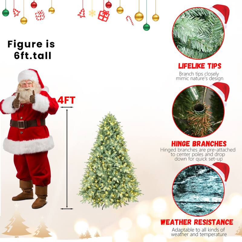7.5FT Blue-Green Tint Pre-Lit Christmas Tree with 800 Warm White LED Lights-2908 PE+PVC Tips,Hinged Branches,Sturdy Metal Stand