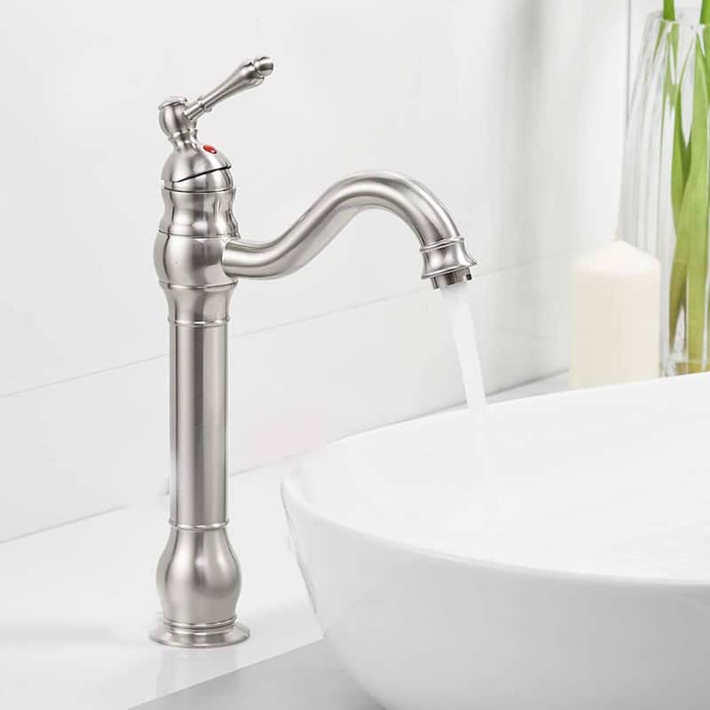 Single Handle Bathroom Vessel Faucet With Drain Assembly Single Hole Bathroon Vessel Sink Faucets Basin Vanity High Mixer Taps - Brushed Nickel