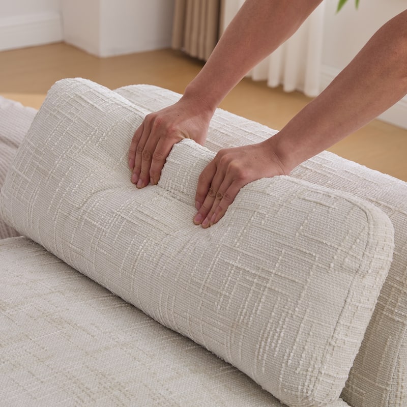 Modern 83.1" Upholstered End of Bed Bench with Armrests, Chenille Accent Reading Bench with Pillows and Wood Legs for Bedroom