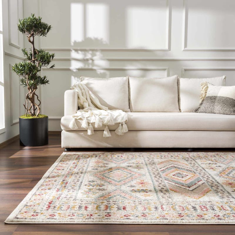 Hauteloom Moneymore Living Room, Bedroom Area Rug - Dusty Pink, Sky Blue, Off White - 2' x 2'11"
