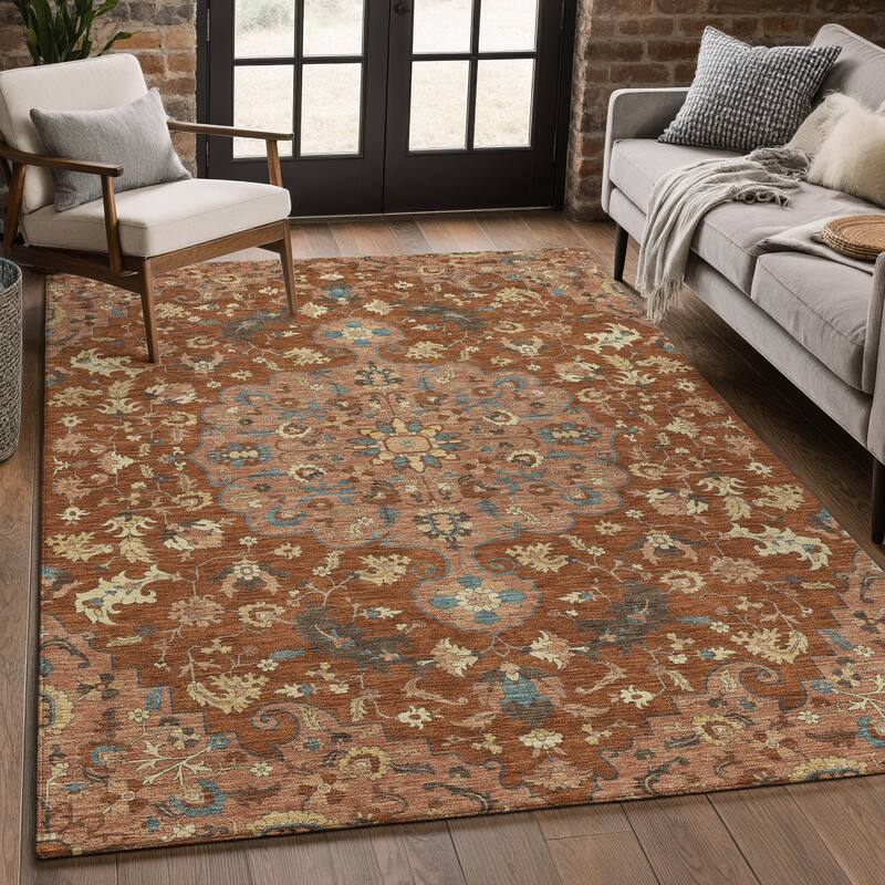 Machine Washable Indoor/ Outdoor Traditional Indore Chantille Rug