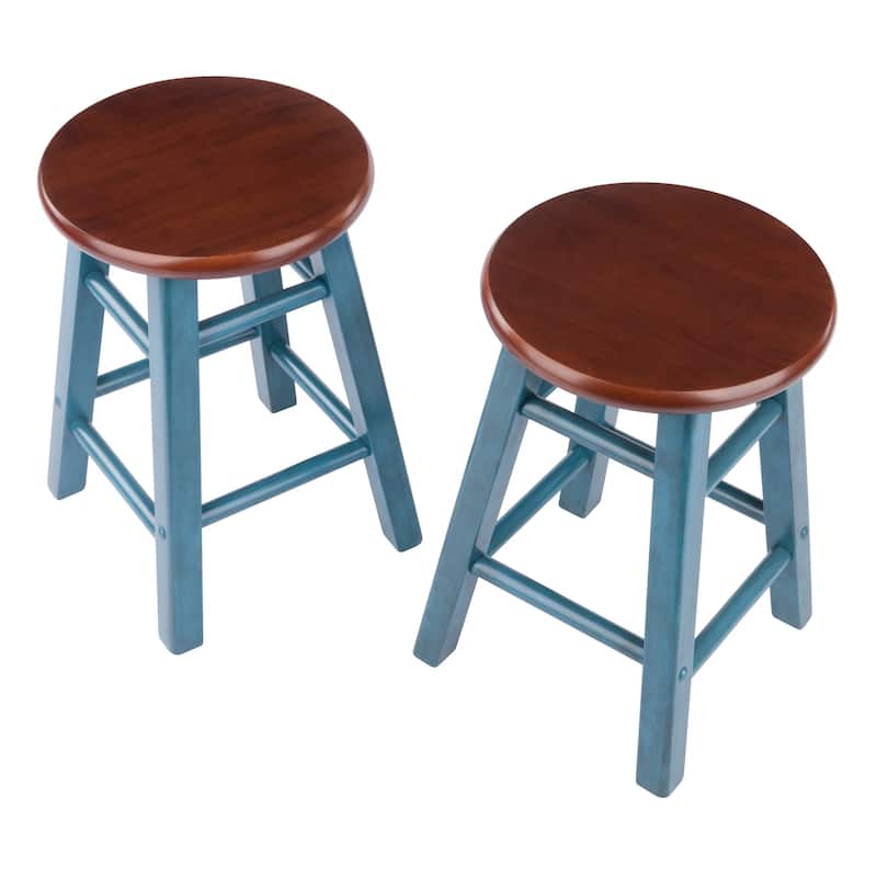 Element 2-Pc Square Legs Dining Stool Set, Walnut-Rustic Teal Finish - N/A