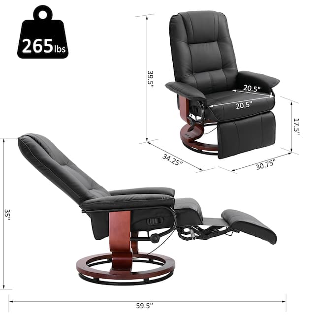 Faux Leather Adjustable Manual Swivel Base Recliner Chair with
