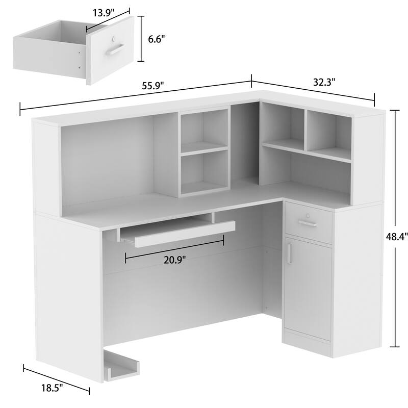 Timechee 55.9"W 48.4"H L-Shape Wood Reception Desk Drawer With Lock