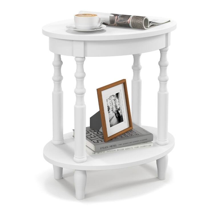 Mid Century Modern 2-Tier Oval Side Table with Storage Shelf - 20.5" x 15.5" x 24.5" (L x W x H)