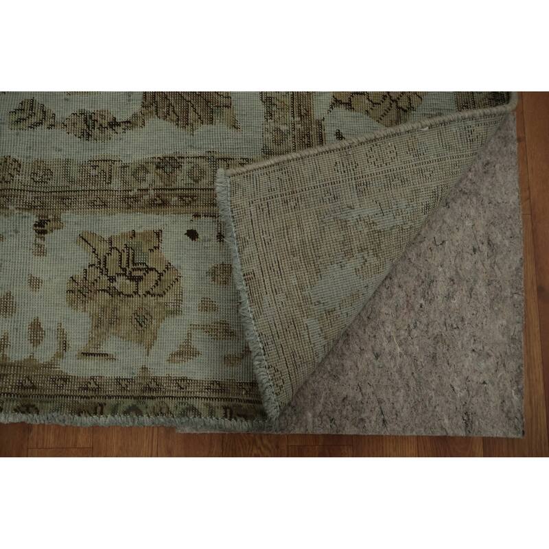 Hand Knotted Oriental 100% Wool Carpet Traditional Floral Green Tabriz Area Rug - 12' 7'' X 9' 3''
