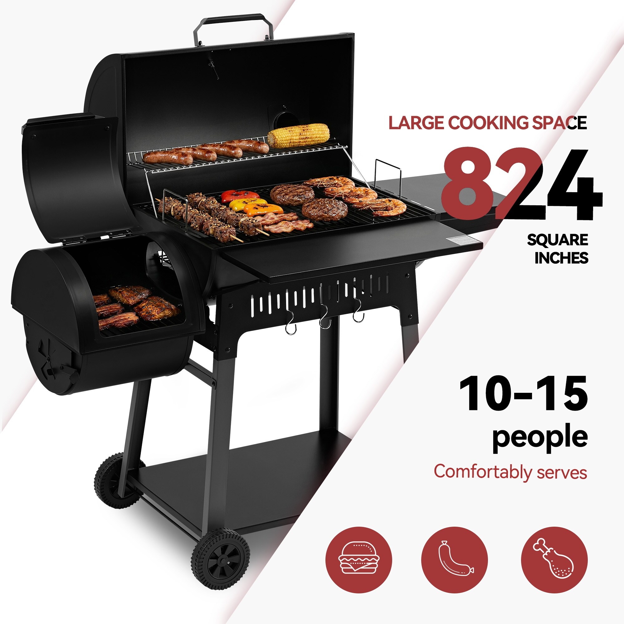 Royal Gourmet CC1831S Barrel Charcoal Grill with Offset Smoker