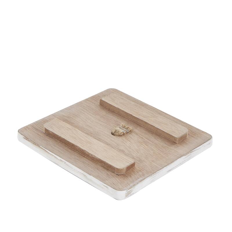 Wooden Washed Ribbed Storage Box with White Lids and Rope Handles - Set of 2 Brown - Roche River Decor