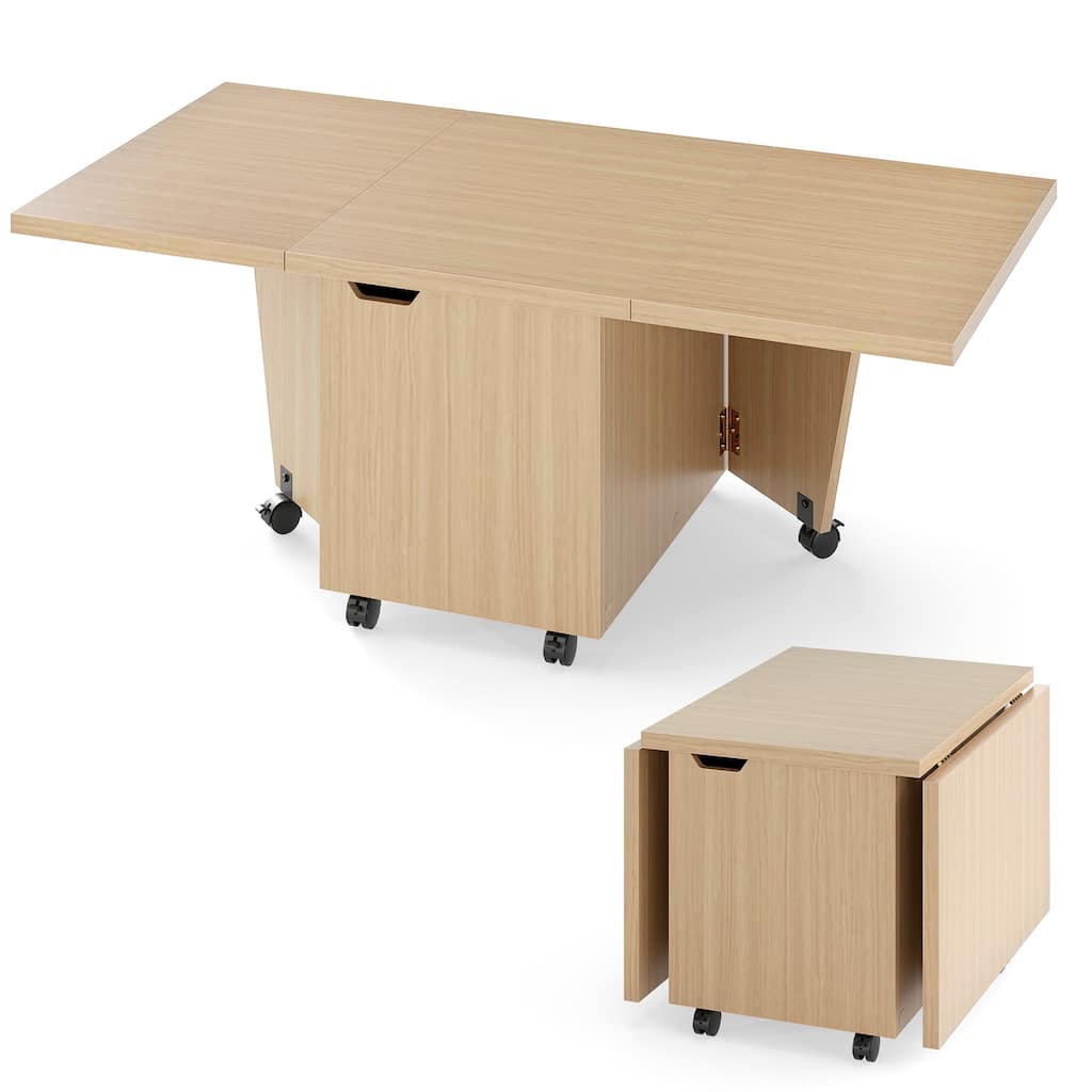 Folding Coffee Table with Storage Cabinet Expandable Living Room Table on Wheels with Quick Folding Top - 48" x 24" x 18"