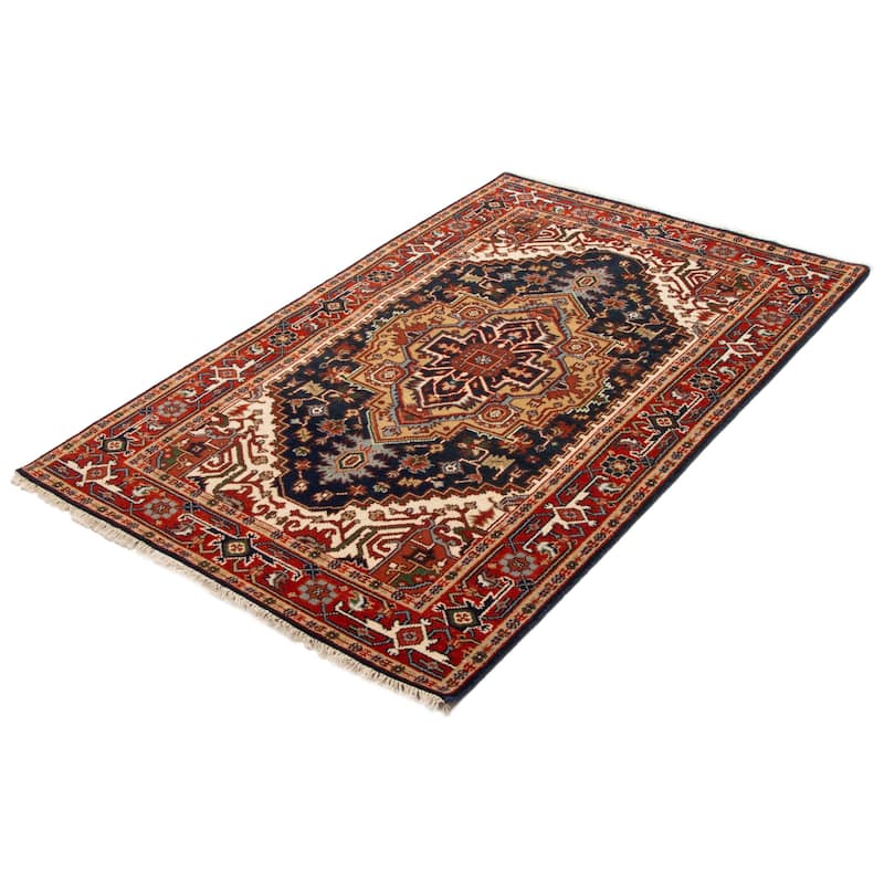 ECARPETGALLERY Hand-knotted Serapi Heritage Dark Navy Wool Rug - 5'1 x 7'11