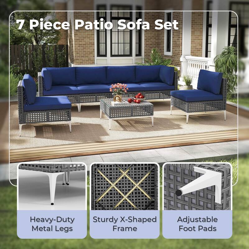 Costway 7 Piece Outdoor Furniture Set with Seat & Back Cushions - See Details