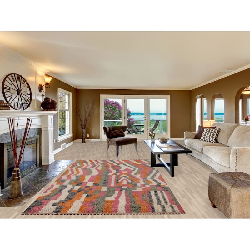 Multi-Color Moroccan Abstract Area Rug Hand-Knotted Wool Carpet - 5'11"x 10'0"