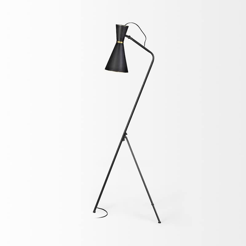Eris III Black & Brass Metal Cone Shade Floor Lamp - 20"W x 15"D x 58"H