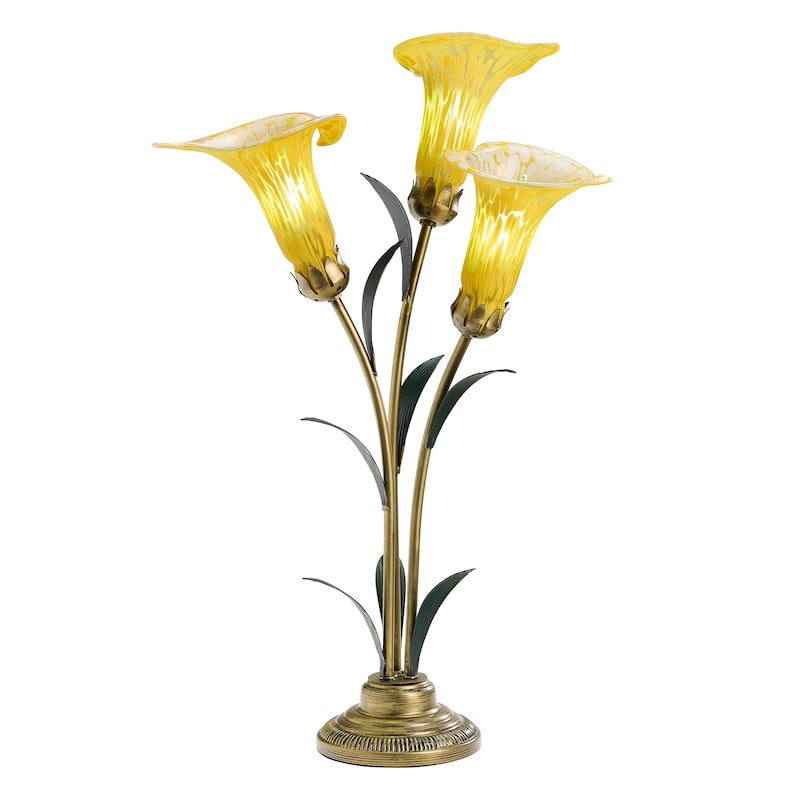 River of Goods Bronze Metal and Glass 3-Shade Calla Lily Table Lamp - Yellow
