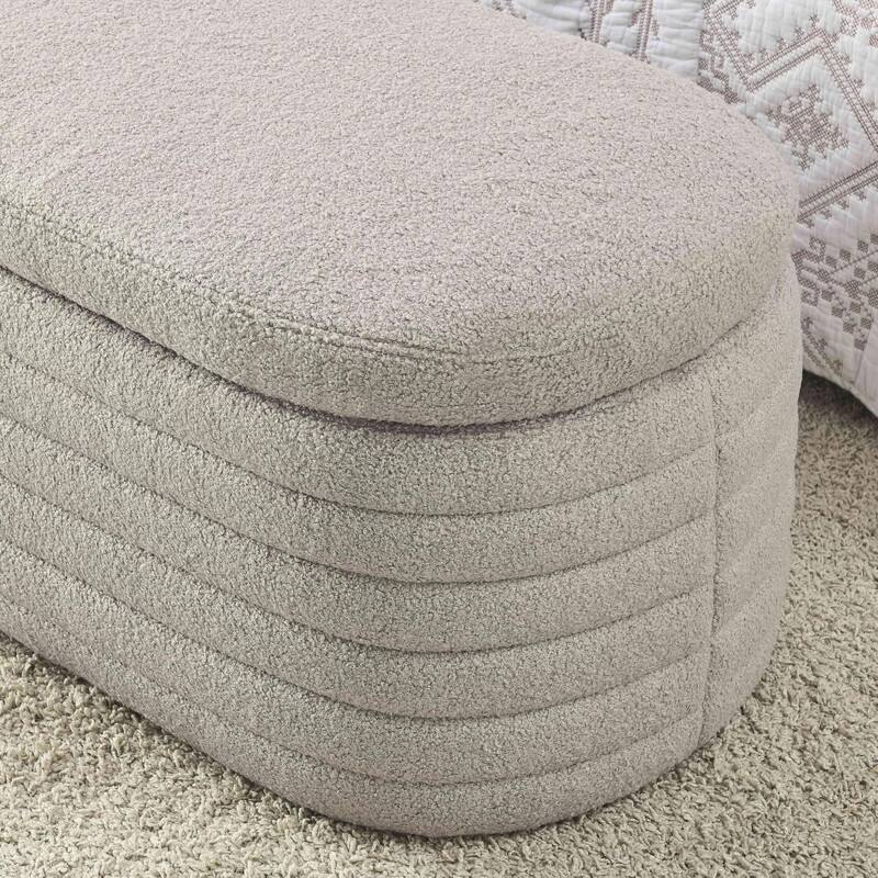 45" White Teddy Storage Ottoman Bench for Living Room Bedroom,Oval Sherpa Storage Bench Ottoman Foot Rest Anti-slip Legs