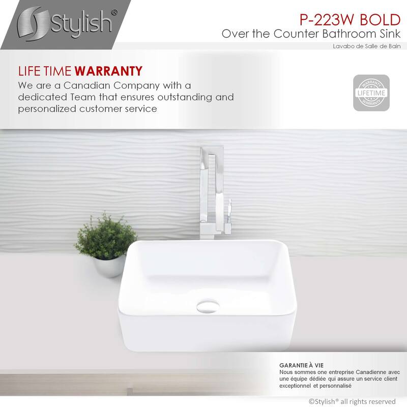 STYLISH Porcelain Rectangular 18 3/4-inches Top Mounted Ceramic Vessel Bathroom Sink - 18.75" x 14.5" x 5.25"