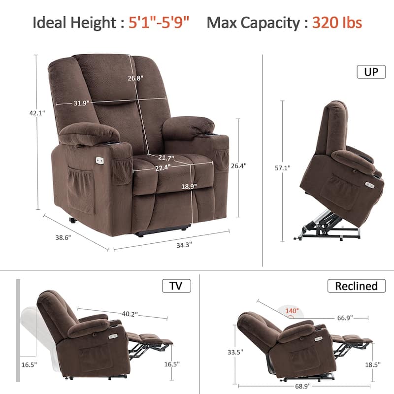 MCombo Electric Power Lift Recliner Chair with Extended Footrest, Fabric 7507