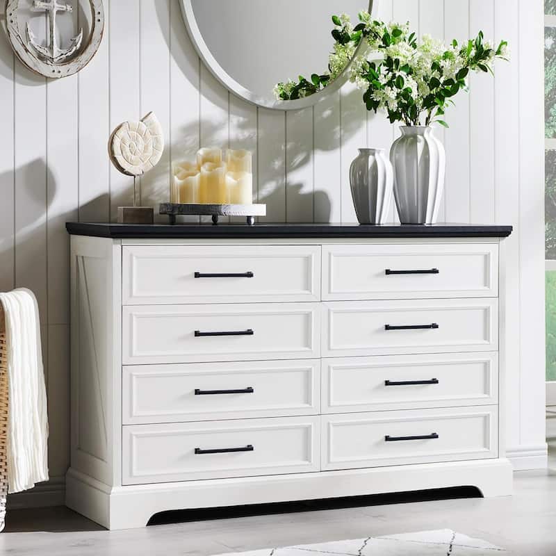 Farmhouse 8 Drawers Dresser Chests for Bedroom, Wood Chest of Drawers - White