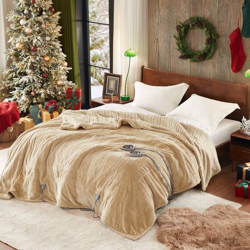 Beautyrest Solid Microlight to Berber Heated Blanket - Queen - Tan