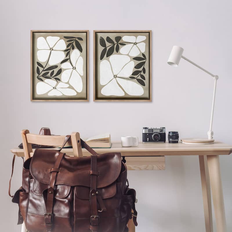 Stupell Neutral Bohemian Flowers Framed Floater Canvas Wall Art Design By Victoria Barnes (Set of 2)