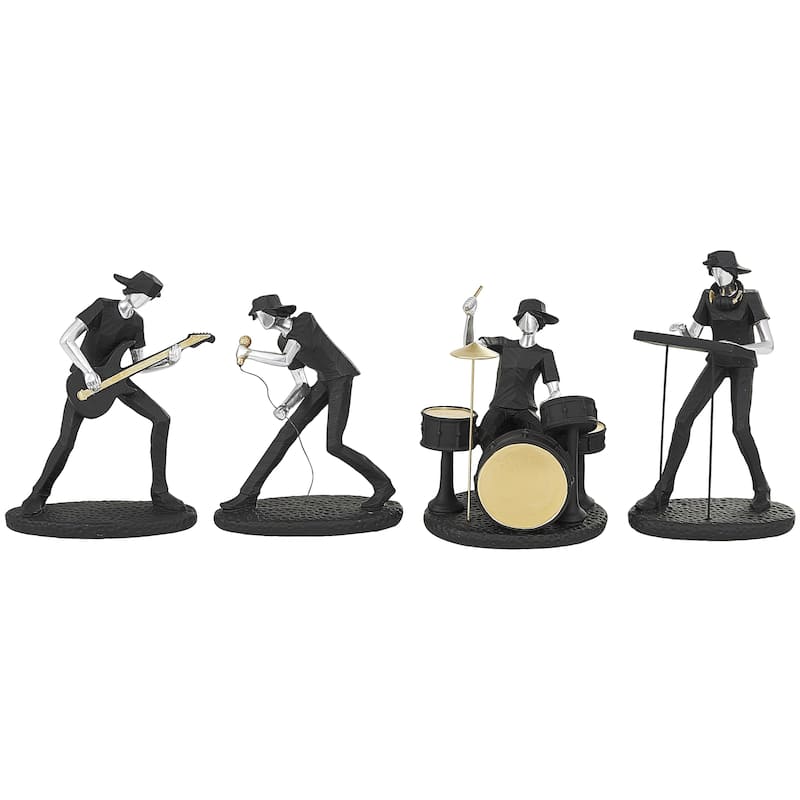 Polystone Musician Rock Band Decorative Sculpture with Gold and Silver Accents - Set of 4 Black - Roche River Decor - Black