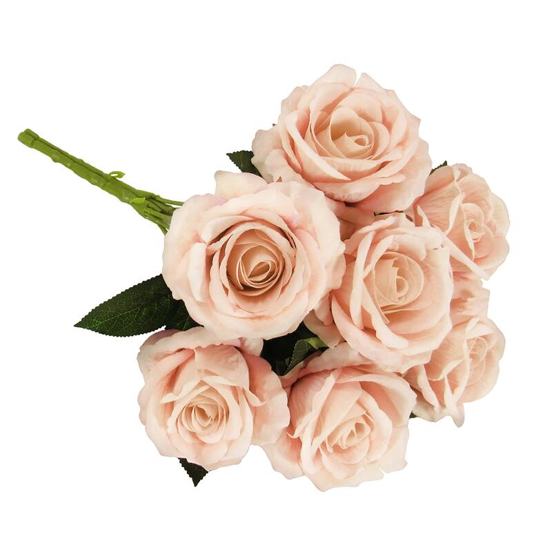 Set of 2 Blush Artificial Velvet Rose Flower Stem Bush Bouquet 16in - 16" L x 11" W x 11" DP