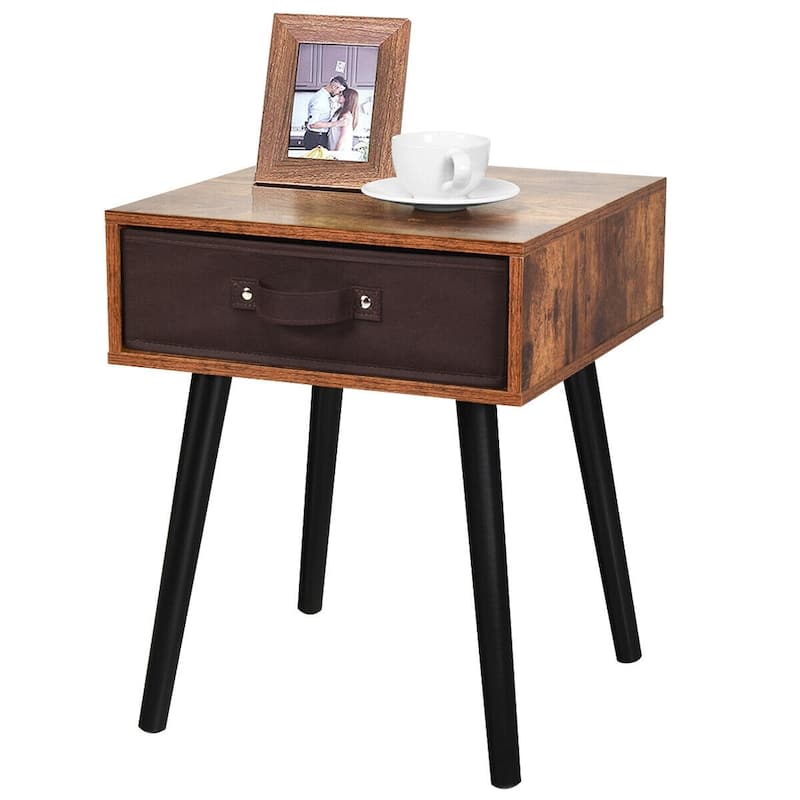 Mid-Century Nightstand with Storage and Pine Wood Legs - 16" x 16" x 19.5"