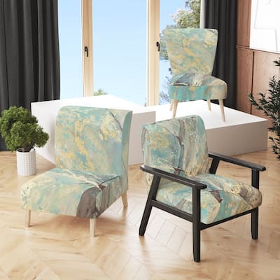 Designart "Mineral Landscape In Blue, Cream And Brown" Upholstered Nautical & Coastal Accent Chair - Arm Chair