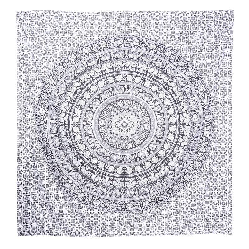 HomeRoots 92" X 84" Black And White Mandala Cotton Hanging Tapestry