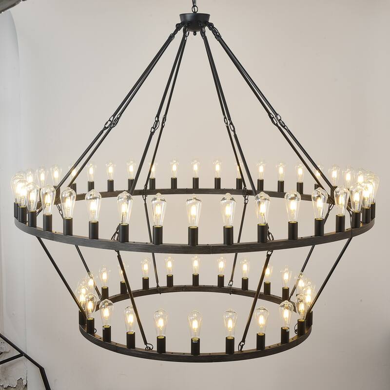 59.06 Inch Matte Black Wagon Wheel Chandelier 54-Lights(No Bulbs)