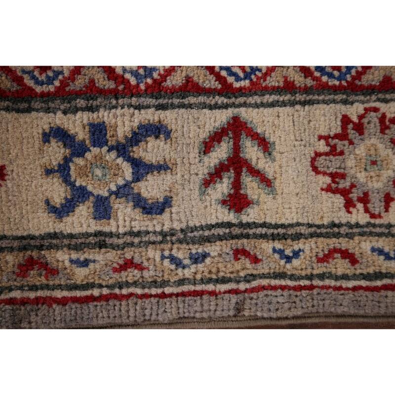 Gray Geometric Kazak Runner Rug Handmade Oriental Wool Carpet - 2'8" x 19'5"