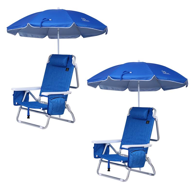 Backpack Beach Chair with Cooler and Umbrella, Cup Holder Outdoor, Ideal for Camping, BBQs, Travel, and Picnics - SIZE OF 2