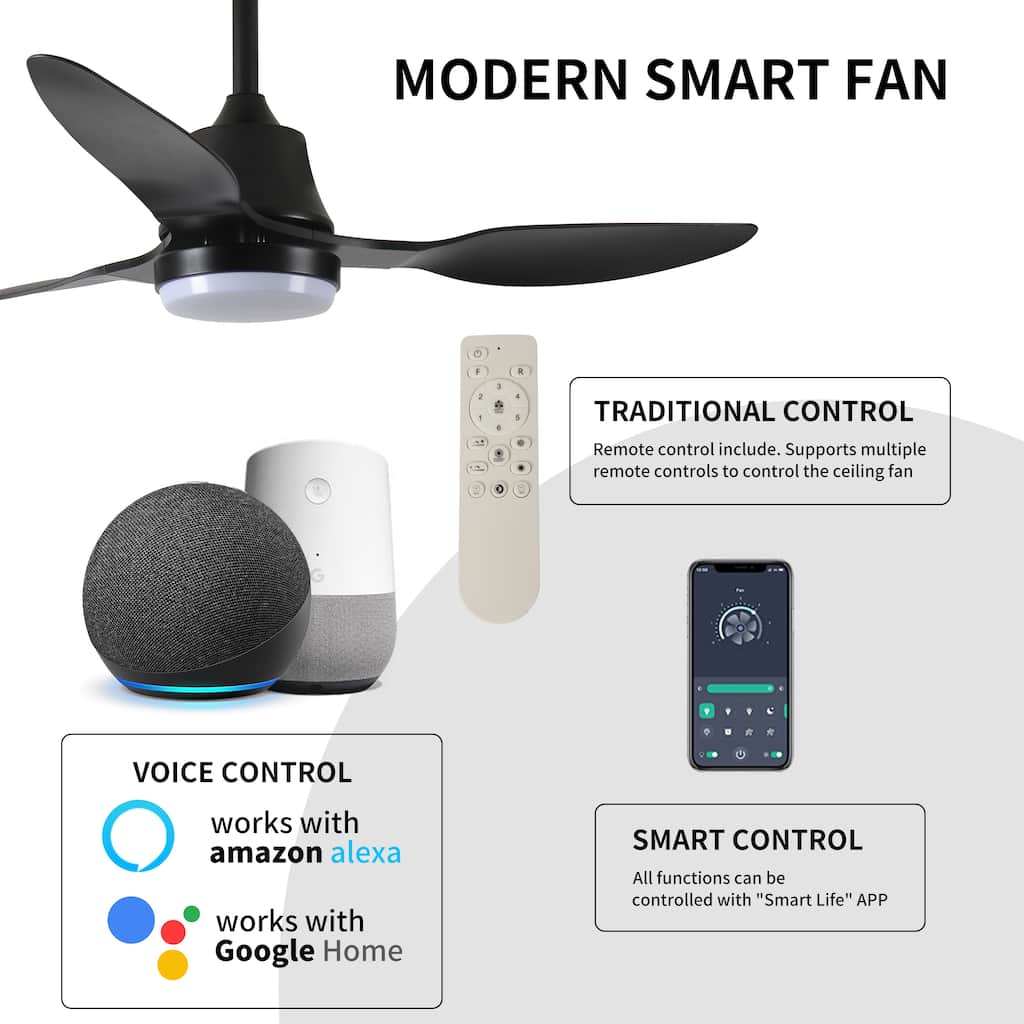 Modern Ceiling Fan Light with Lighting and 6 Speed Settings, Silent DC Motor for Bedroom and Living Room