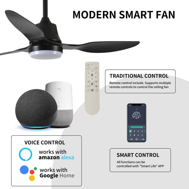 Reversible 6-Speed DC Motor Ceiling Fan with Smart App Control, Flush Mount Ceiling Fan with Color-Changing LED Light