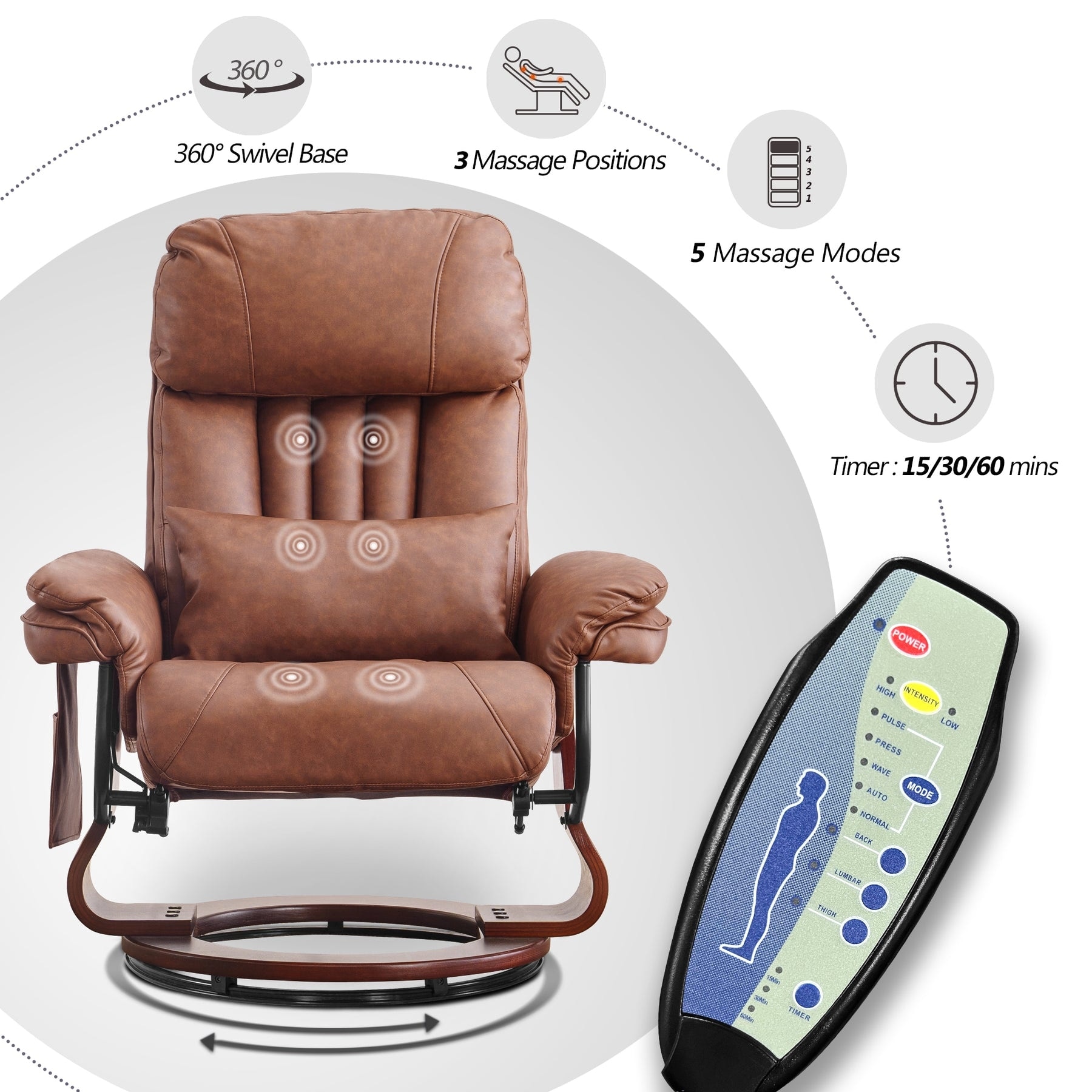 Mcombo leather soft swiveling recliner chair with wrapped discount swiveling wood base and matching ottoman
