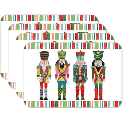 Nutcrackers 4 Pack Reversible Easy Care Flexible Plastic Placemats Made in The USA BPA Free Easily Wipes Clean