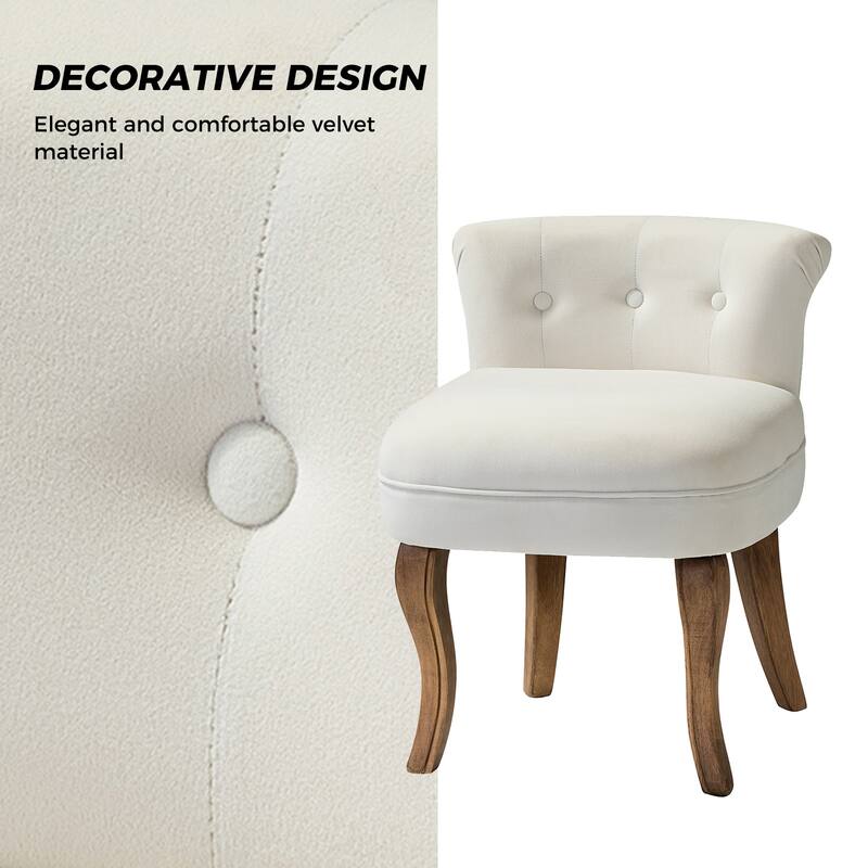 Xacobo Modern Velvet Tufted Vanity Stool with Wood Legs Set of 2 by HULALA HOME