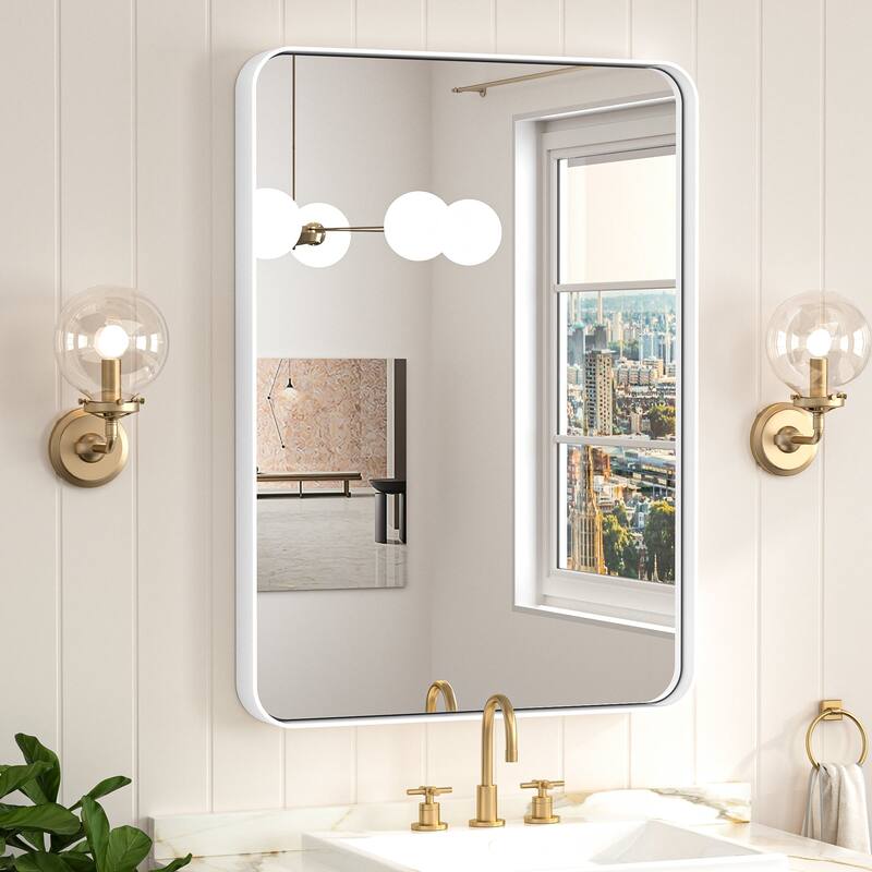 Keonjinn Rectangular Modern Aluminum Framed Bathroom Vanity Mirror, White